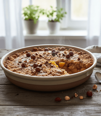 Illustration de l'article « Crumble aux pommes, à l’orange et noisettes grillées »