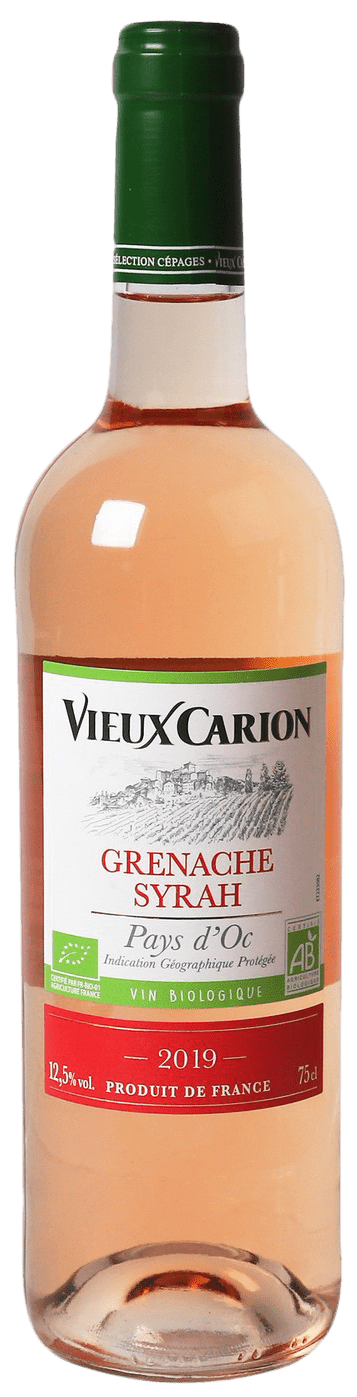 Bouteille de vin rosé IGP Pays D'OC Grenache Syrah Bio « Vieux Carion », millésime 2022 — vignoble Languedoc