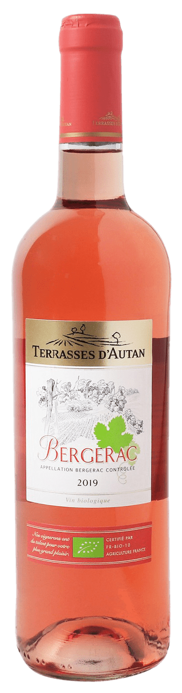 Bouteille de vin rosé AOC Bergerac Bio « Terrasses D'autan », millésime 2022 — vignoble Sud-ouest