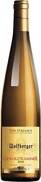 Bouteille de vin blanc AOP Gewurztraminer « Wolfberger », millésime 2023/2024 — vignoble Alsace