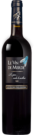 Bouteille de vin rouge — AOP(1) VIN ROUGE LANGUEDOC LE VIN DE MERDE LE VIN DES PHILOSOPHES