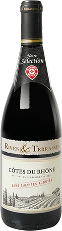 Bouteille de vin rouge — AOP(1) VIN ROUGE CÔTES DU RHÔNE SANS SULFITES AJOUTÉS RIVES & TERRASSES