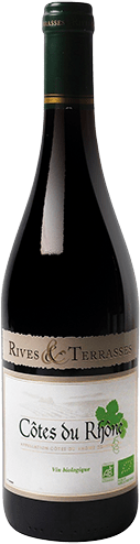 Bouteille de vin rouge — AOP(1) VIN ROUGE CÔTES DU RHÔNE BIO** RIVES & TERRASSES