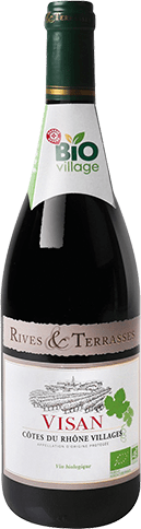 Bouteille de vin rouge — AOP(1) VIN ROUGE CÔTES DU RHÔNE VILLAGES VISAN BIO** RIVES & TERRASSES