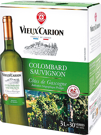 Bouteille de vin blanc — IGP(2) VIN BLANC CÔTES DE GASCOGNE SEC* COLOMBARD SAUVIGNON VIEUX CARION