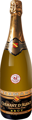 Bouteille de vin effervescent AOP Crémant D’alsace Brut « Rebmann », millésime 2025/2026