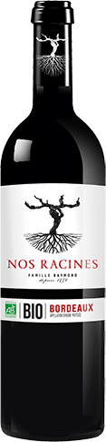 Bouteille de vin rouge — AOP(1) VIN ROUGE BORDEAUX BIO** NOS RACINES FAMILLE RAYMOND