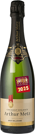 Bouteille de vin effervescent AOP Crémant D’alsace Brut « Arthur Metz », millésime 2025/2026