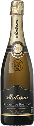 Bouteille de vin effervescent AOP Crémant De Bordeaux Brut « Malesan », millésime 2025/2026