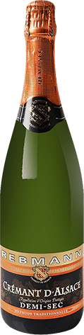 Bouteille de vin effervescent AOP Crémant D’alsace Demi-sec « Rebmann », millésime 2025/2026