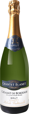Bouteille de vin effervescent AOP Crémant De Bordeaux Brut « Chantet Blanet », millésime 2025/2026